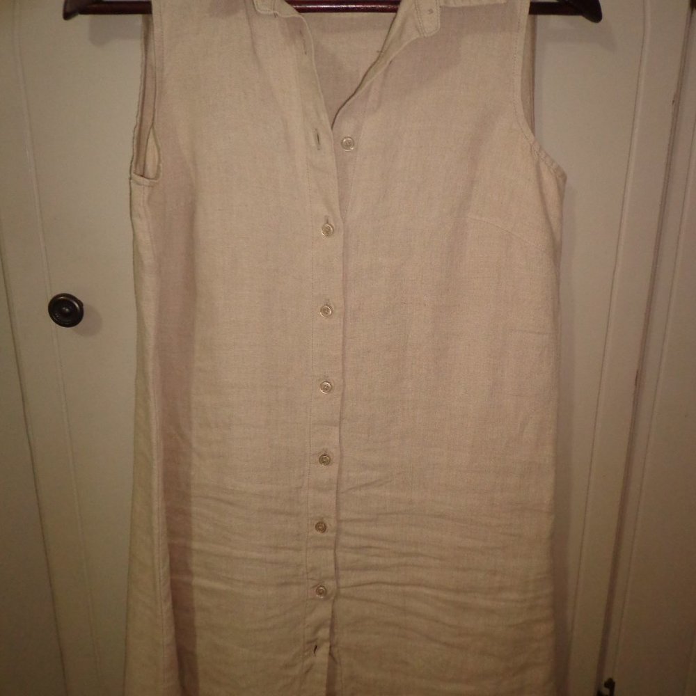 FIRM Garnet Hill Linen Shirtdress 2 Sleeveless Button-Down Bust Darts Sand - Picture 6 of 13